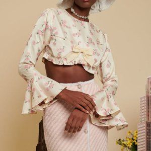 Sister Jane DREAM Miranda Ditsy Floral Cropped Top Ivory Pink Small